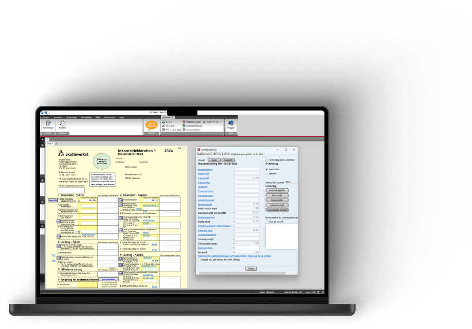 Skärmklipp som visar BL Skatt skatte- och deklarationsprogram