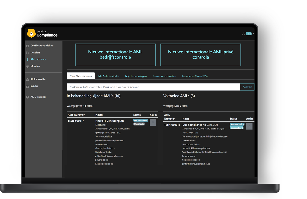 Due compliance Dashboard Bjorn Lunden