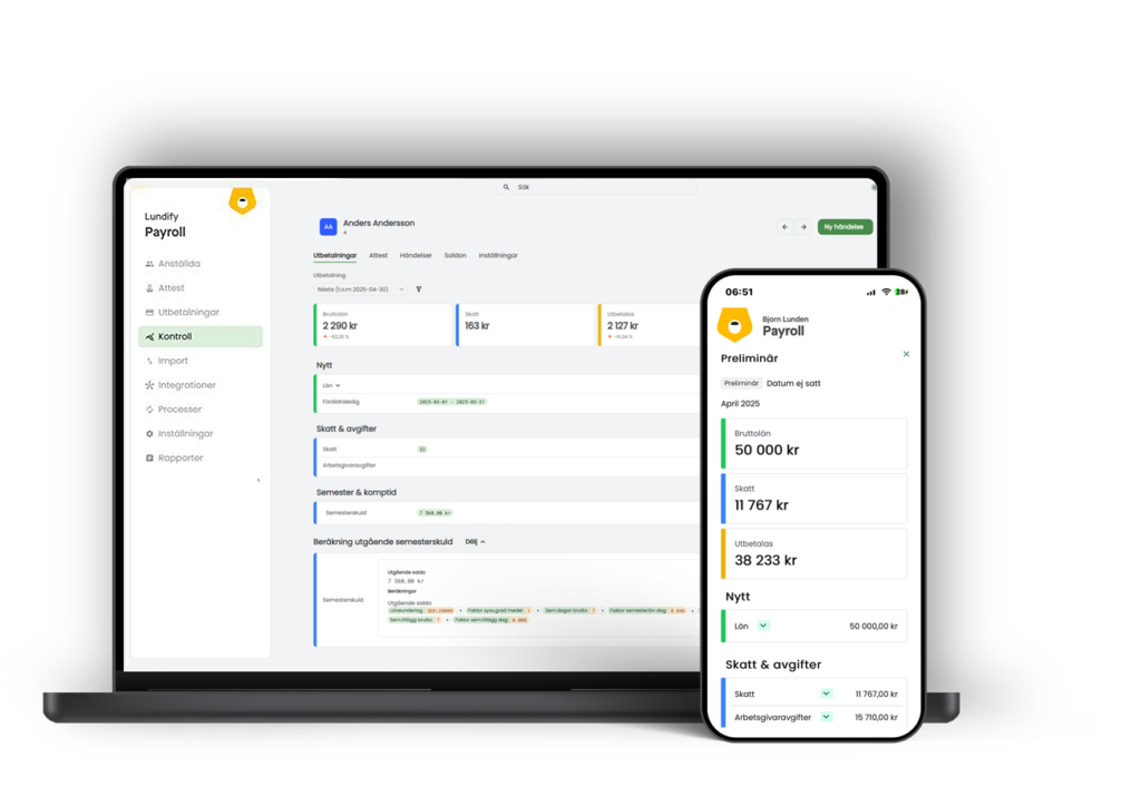 Skärmdump som visar webbaserat lönesystem