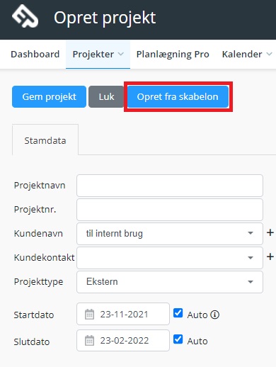 Opret project fra skabelon