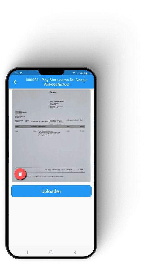 Telefoon met Play Store Demo Factuur2KING