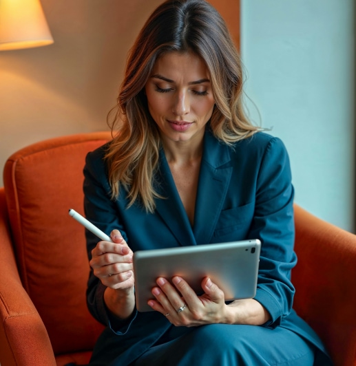 Ms arbejder for Bjørn Lunden på sin ipad